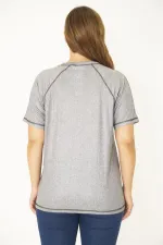 Kadın Büyük Beden Gri Reglan Kol Reçme Dikişli Spor Bluz 65N36951