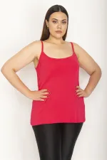 Kadın Fuşya Pamuklu Kumaş Askı Boy Ayarlamalı Bluz 65N26629