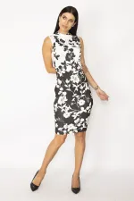 KADIN SİYAH BALIKÇI YAKA ÇİÇEK DESENLİ ELBİSE