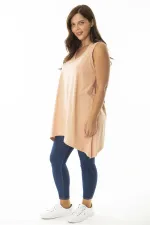 Kadın Büyük Beden Somon V Yakalı Uzun Kolsuz Bluz 65N36920