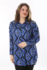 Kadın Büyük Beden Pembe Ön Düğmeli Saten Bluz 65N38017