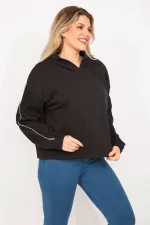 Kadın Siyah Kolları Biye Detaylı Kapşonlu Sweatshirt 65N35301