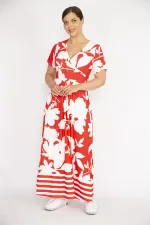 Kadın Kırmızı Büyük Beden Anvelop Yakalı Uzun Elbise