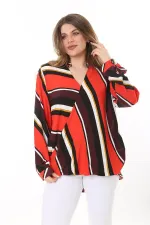 Kadın Büyük Beden Bej Dokuma Viskon Kumaş Kapalı Anvelop Bluz 65N37614