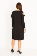Kadın Siyah Omuz Detaylı Elbise 65N34954