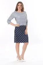 Kadın Büyük Beden Lacivert Marin Desen Likralı Saten Elbise 65N37785