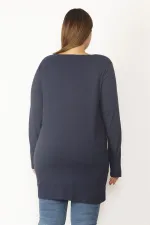 Kadın Lacivert Pamuklu Kumaş Bisiklet Yakalı Uzun Kollu Tunik 65N29895