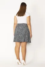 Kadın Lacivert Pamuklu Kumaş Beli Gizli Lastikli Tek Yan Pilikaşe Etek 65N27574