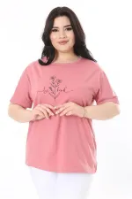 Kadın Büyük Beden Gül Kurusu Bisiklet Yakalı Kısa Kollu Bluz 65N38006