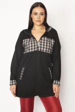 Kadın Bordo Ekose Desen Detaylı Kapşonlu Mont 65N29568