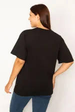 Kadın Siyah Pamuklu Kumaş Dijital Baskılı Bluz 65N34568