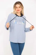 Kadın Mavi Sim Baskılı Kapşonlu Tunik 65N35300