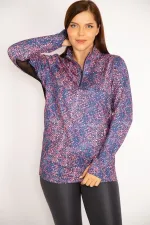 Women's Colorful Front Placket Zippered Underarm Tulle Detailed Sports Sweatshirt 65N34944