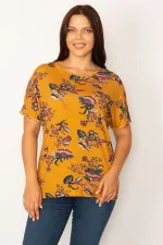 Kadın Hardal Baskı Detaylı Viskon Bluz 65N34194