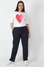 Kadın Lacivert Pamuklu Kumaş Bel Detaylı Spor  Pantolon 65N31837