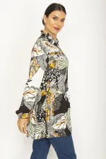 WOMEN'S COLORFUL FLORAL PATTERNED SHIRT WITH HEM DETAILED