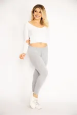 Kadın Gri Paça Fermuar Ve Taş Detaylı Tayt Pantolon 65N34882