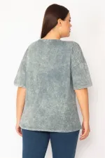 Kadın Renkli Yıkamalı Kumaş Ön Baskılı Bluz 65N28366