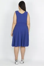 Kadın Saks Anvelop Yaka Arka Bel Lastik Detaylı  Elbise 65N29763