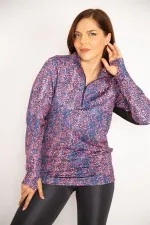 Women's Colorful Front Placket Zippered Underarm Tulle Detailed Sports Sweatshirt 65N34944