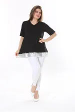 Büyük Beden Siyah Pul Payet Detaylı Bluz