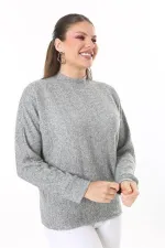 Kadın Büyük Beden Bebe Mavisi Yün Viskon Kumaş Yarasa Kollu Bluz 65N37703