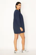 ROBE BLEU MARINE POUR FEMME AVEC POCHES ET PLIS À LA TAILLE