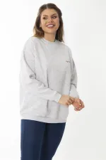 Women's Plus Size Gray Embroidered Inside Swatshirt 65N37008