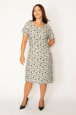 Kadın Gri Ön Yarım Pat Düğmeli Beli Kuşaklı Dokuma Viskon Kumaş Elbise 65N34325