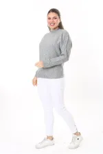 Kadın Büyük Beden Bebe Mavisi Yün Viskon Kumaş Yarasa Kollu Bluz 65N37703