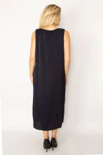 Women's Navy Blue Glittery Lined Dress 26A34281