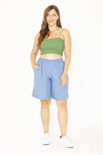 Kadın Büyük Beden Antrasit Dokuma Viskon Kumaş Beli Lastikli Şort 65N36801