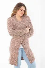 Kadın Büyük Beden Renkli Simli Kalın Triko Hırka 65N37307