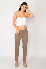 PANTALON FEMME EN LYCRA À 5 POCHES EN VISON