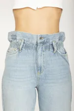 WOMEN'S BLUE PAPER BAG WAISTED JEANS