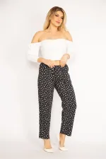 Kadın Siyah Beli Lastikli Çiçek Desenli Cepli Pantolon 65N34677