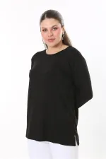 Kadın Büyük Beden Siyah Sırtı Taş Ve Pul Payet Tül Detaylı Uzun Kollu Bluz 65N37691