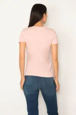 WOMEN'S PINK COTTON FABRIC V-NECK BLOUSE