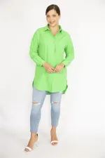 Kadın Büyük Beden Yeşil Ön Düğmeli Uzun Kollu Gömlek 65N37038