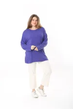 Kadın Büyük Beden Eflatun Bisiklet Yakalı Uzun Kollu Bluz 65N37498