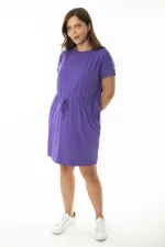 Kadın Büyük Beden Mor Beli Tünel Bağcıklı Düşük Kollu Tunik Elbise 65N36919