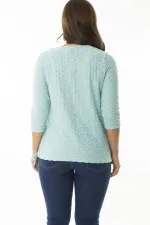 Kadın Büyük Beden Yeşil Ön Patı Fermuarlı Etek Ucu Bağcıklı Gofreli Kumaş Bluz 65N36967