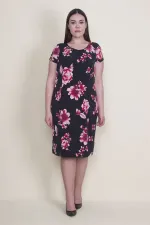 Kadın Siyah Çiçek Desenli Astarlı Elbise 65N22415