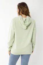 Kadın Büyük Beden Yeşil İçi Şardonlu Baskı Ve Kapşon Detaylı Kanguru Cepli Sweatshirt 65N37209