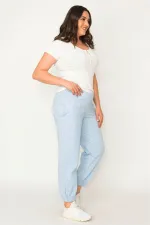 Kadın Gri Pamuklu Kumaş İçi Şardon Paça Ve Bel Lastikli Cep Detaylı Eşofman Alt  65N30436