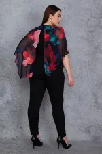 Kadın Siyah Üst Kısmı Şifon Pelerin Detaylı Tulum 65N23917