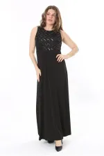 Kadın Büyük Beden Siyah Payet Detaylı Elbise 65N37955