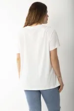 Kadın Büyük Beden Kemik Ön Baskılı Kısa Kollu Bluz 65N37241