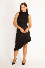 WOMEN'S BLACK FLOUNCED SKIRT DRESS WITH HIDDEN BACK ZIPPER