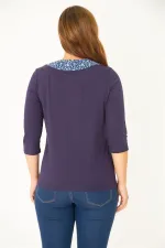 Kadın Büyük Beden Lacivert Pamuklu Kumaş Yaka Detaylı Bluz 65N36964